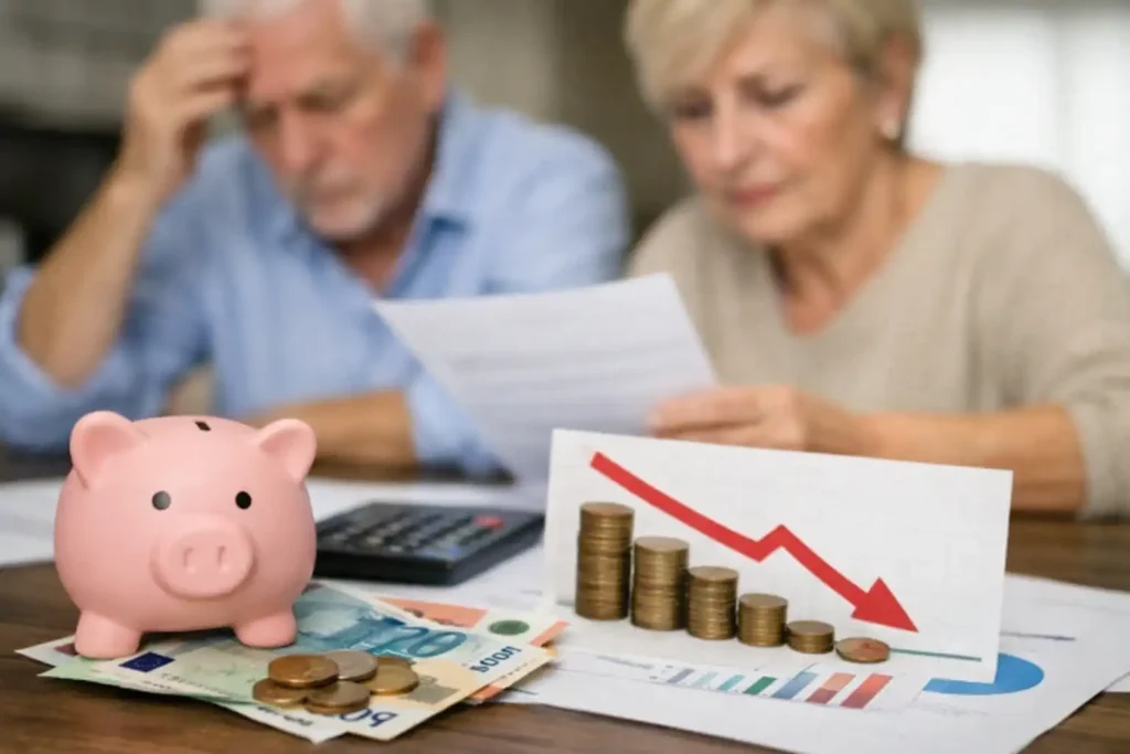 Deux retraités regardent leurs comptes