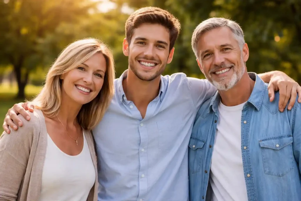 Un jeune homme entouré de son père et de sa mère