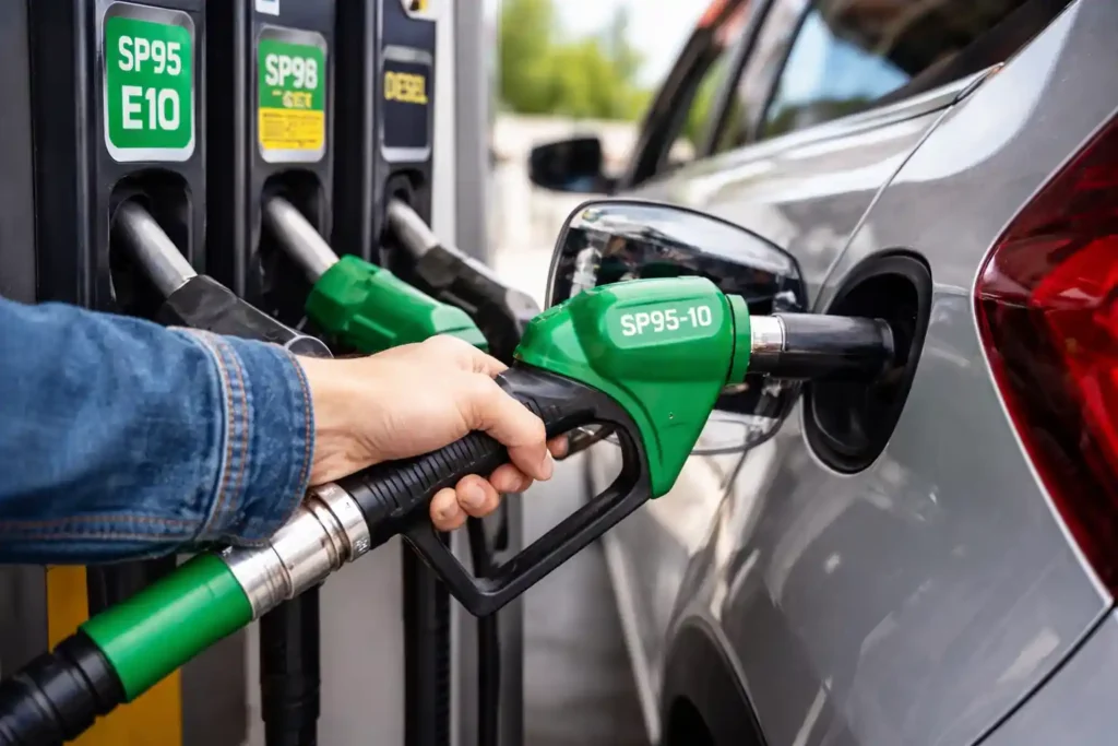 Un homme met de l'essence dans sa voiture