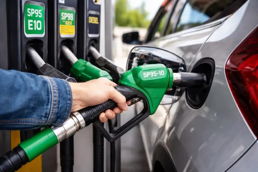 Un homme met de l'essence dans sa voiture