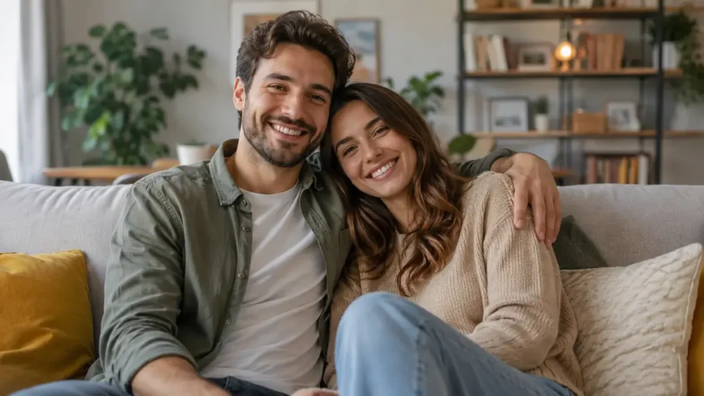 Un couple dans le canapé de son salon