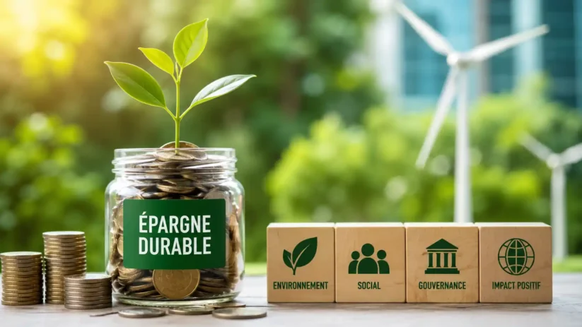 Un bocal de pièces de monnaies avec une éolienne derrière