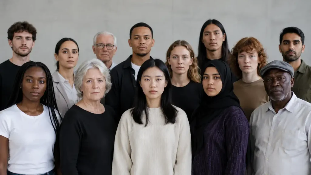 Un groupe d'hommes et de femmes d'âges différents