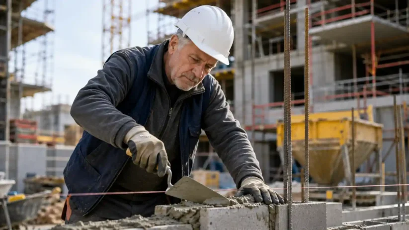 Un senior qui travaille sur un chantier