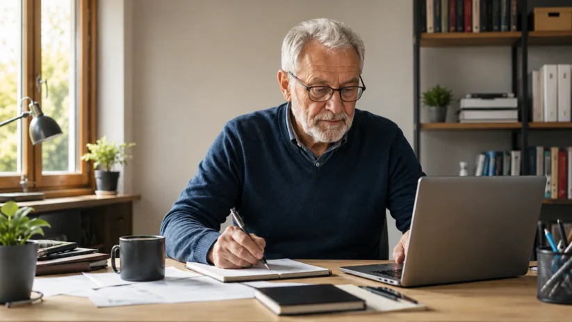 Un retraité derrière un écran d'ordinateur