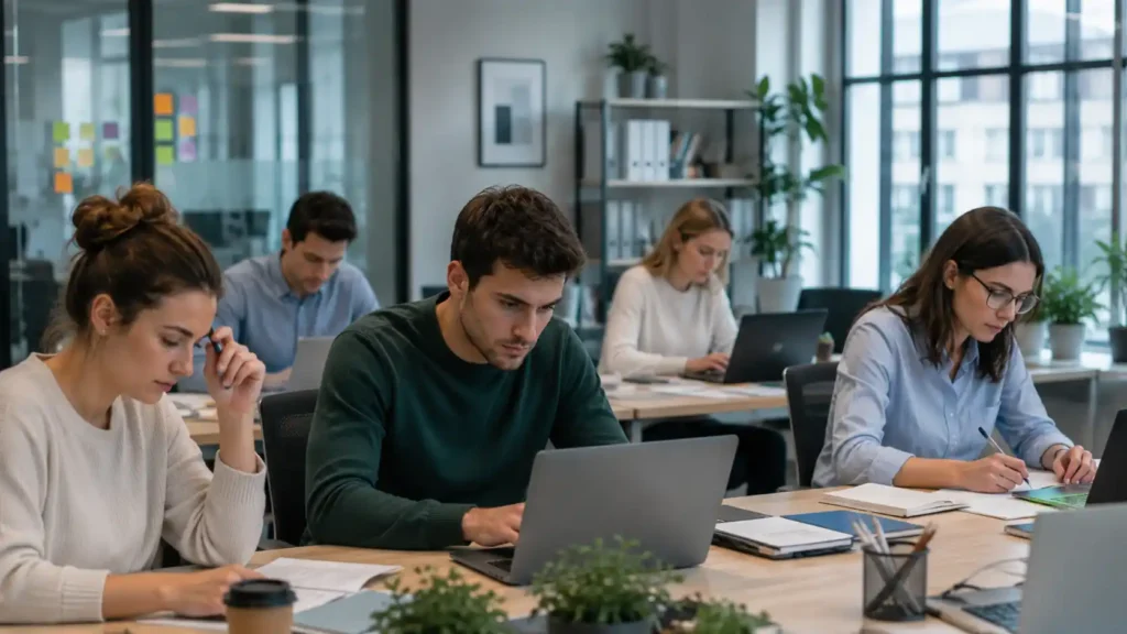 Des jeunes salariés travaillent dans un open space