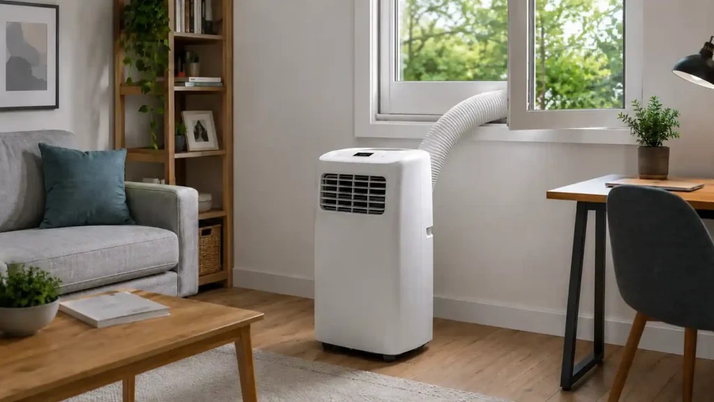 Un climatiseur mobile installé dans un salon