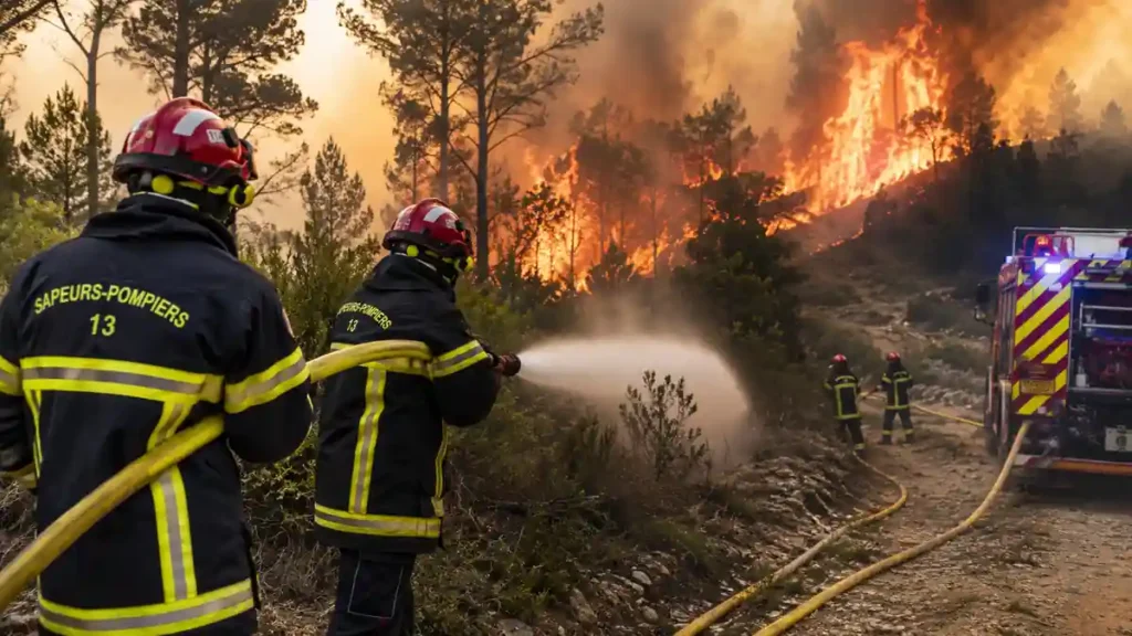Des sapeurs-pompiers en train de combattre un incendie de forêt