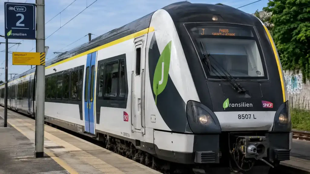 Un train de la ligne J du Transilien en gare