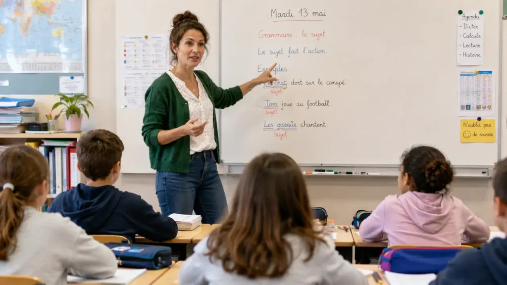 Une institutrice fait la classe à ses élèves