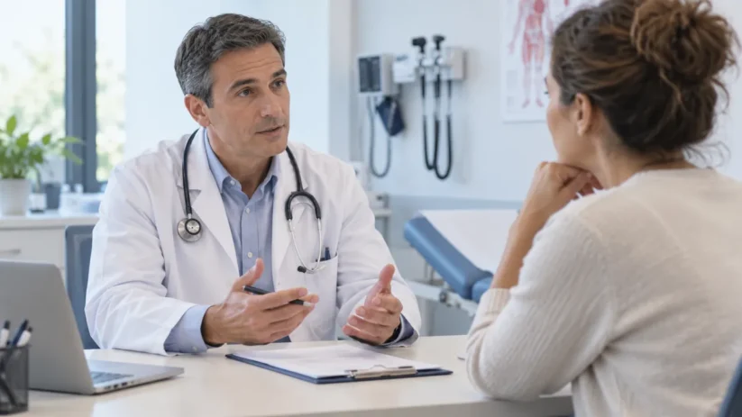 une femme consulte un médecin dans son cabinet