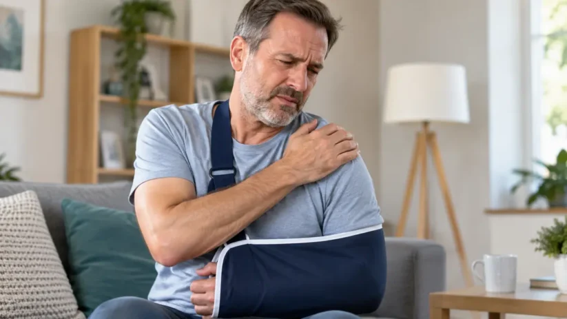 Un homme souffre d'une fracture de l'épaule