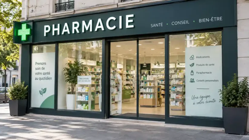 La vitrine d'une pharmacie