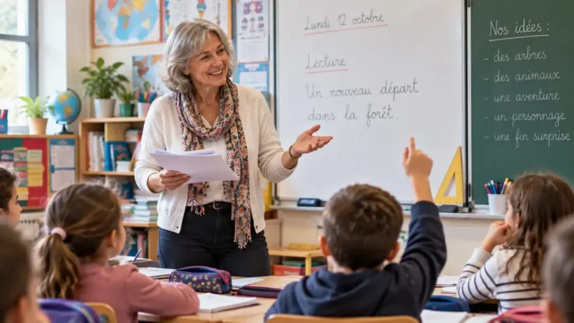 Une institutrice de 60 ans dans sa classe