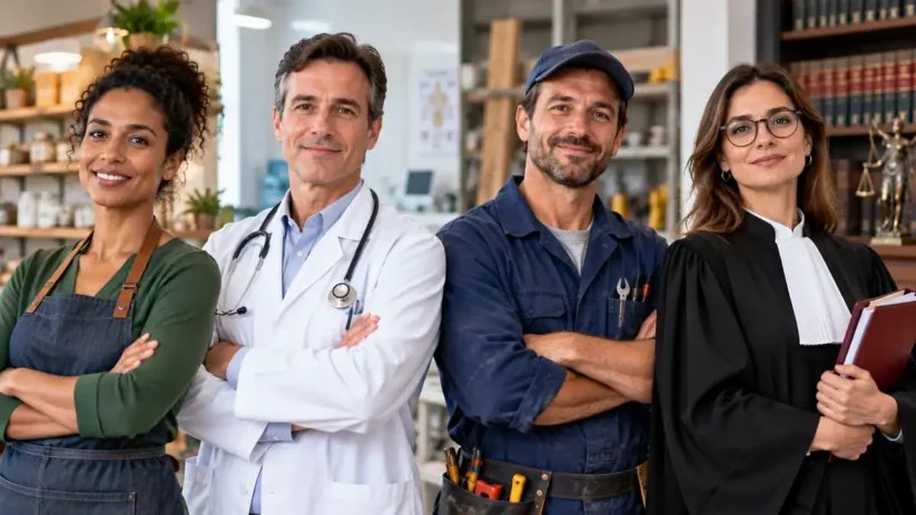 Une commerçante, un médecin, un artisan et une avocate